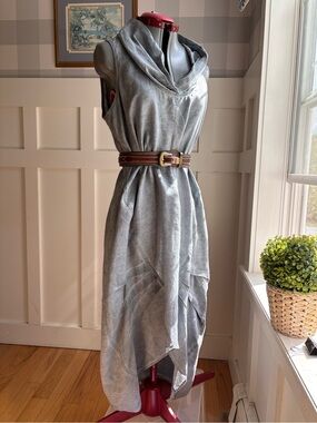 Kenar Linen Gray Sleeveless High-Low Dress Large